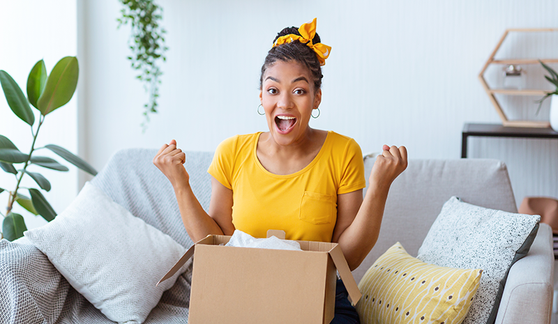 girl happy for quick delivery
